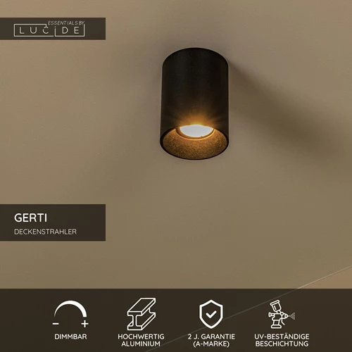 Lucide GERTI - Deckenstrahler - Ø 8 cm - 1xGU10 - Inklusive Wechselringe - Schwarz - Essential - USP